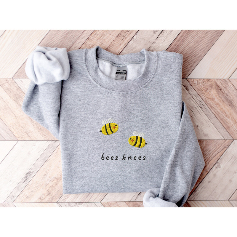 Bees Knees Sweatshirt Embroidered, Embroidered Bees Crewneck Sweater, Embroidered Bees Shirt, Bees Knees Sweater, Funny Embroidered Sweater 1.jpg
