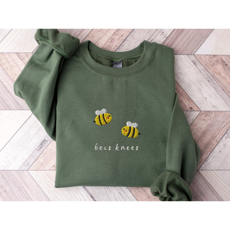 Bees Knees Sweatshirt Embroidered, Embroidered Bees Crewneck Sweater, Embroidered Bees Shirt, Bees Knees Sweater, Funny Embroidered Sweater.jpg