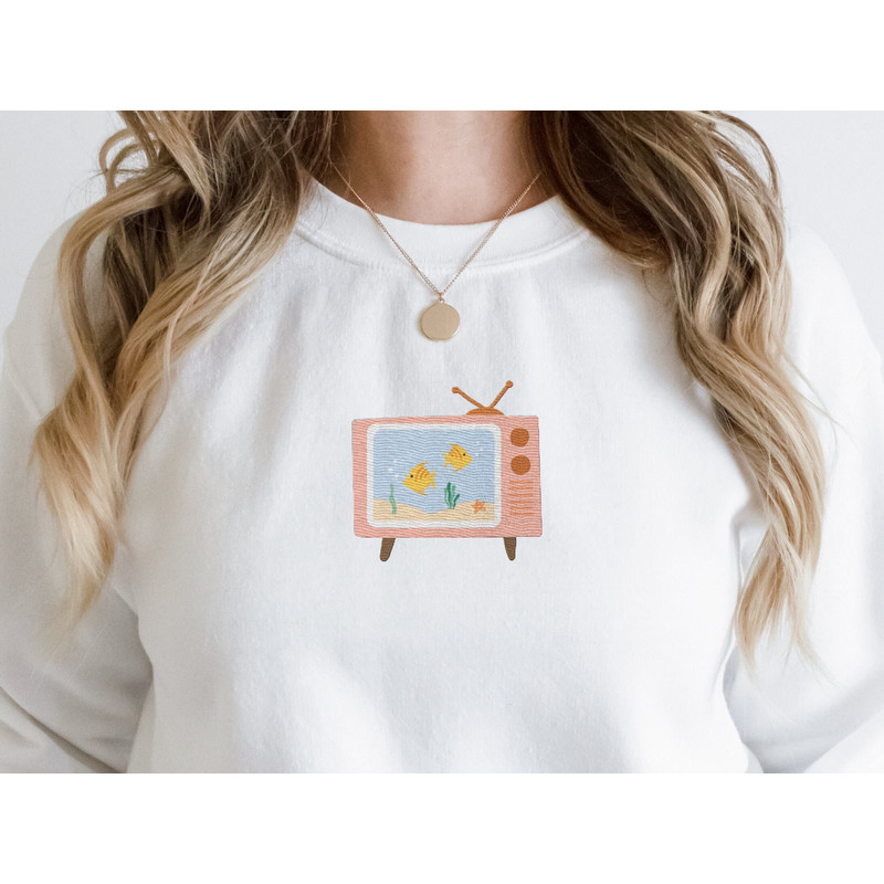 Embroidered Aquarium TV Sweatshirt, Embroidered Aquarium TV Shirt, Ocean Shirt, Aquarium Shirt, Sealife Shirt, Goldfish Shirt, Fish Shirt.jpg