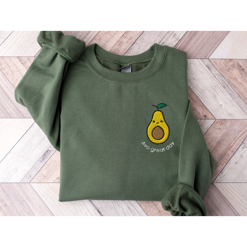 Embroidered Avocado Sweatshirt, Embroidered Avocado, Avo Great Day Crewneck, Cute Fruit Embroidery, Funny Gift for Him Her, Avocado Sweater 1.jpg