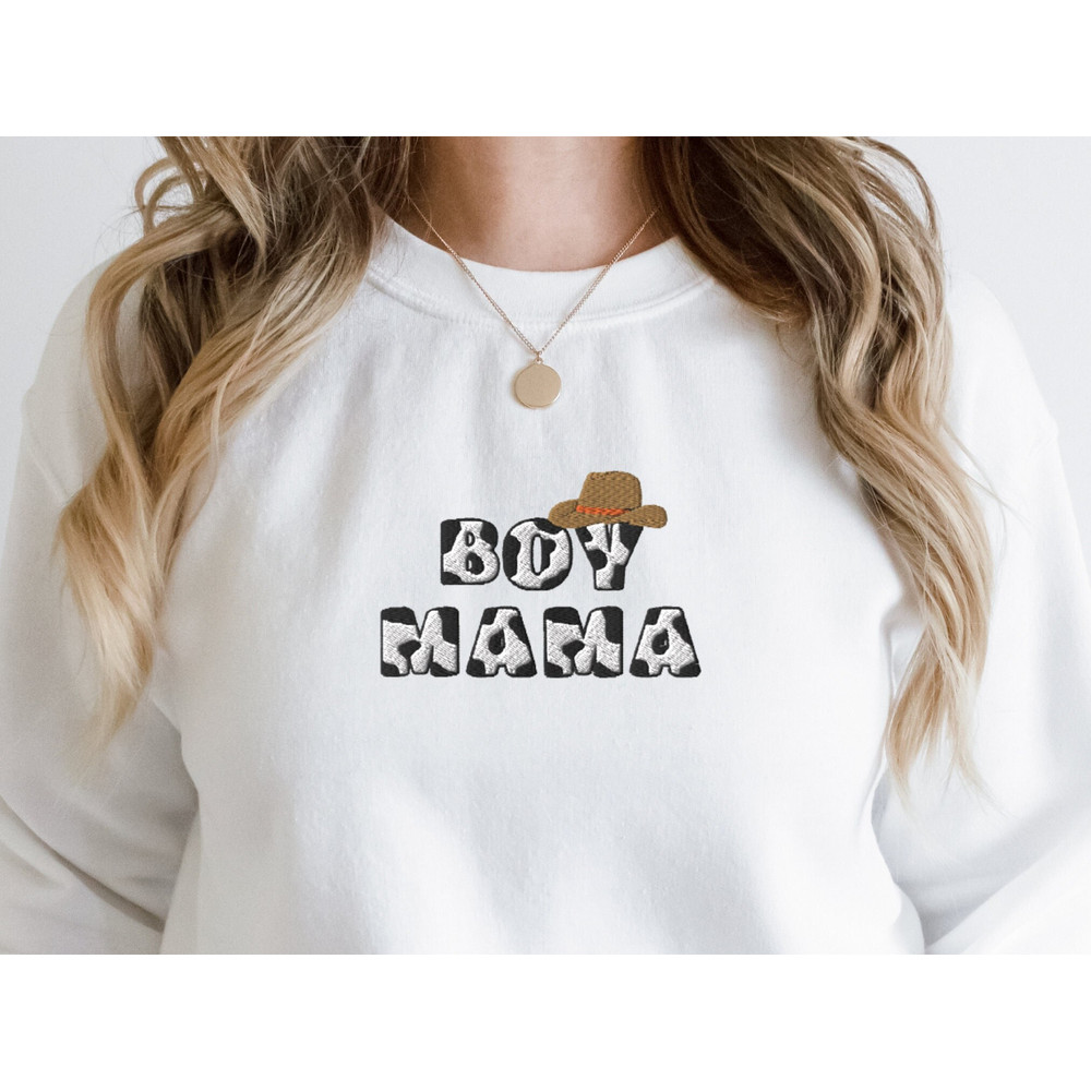 Embroidered Boy Mama Cowboy Hat Sweatshirt, Embroidered Boy Mama Cow Print Shirt, Boy Mom Retro Western Sweater, Birthday gift mothers day 1.jpg