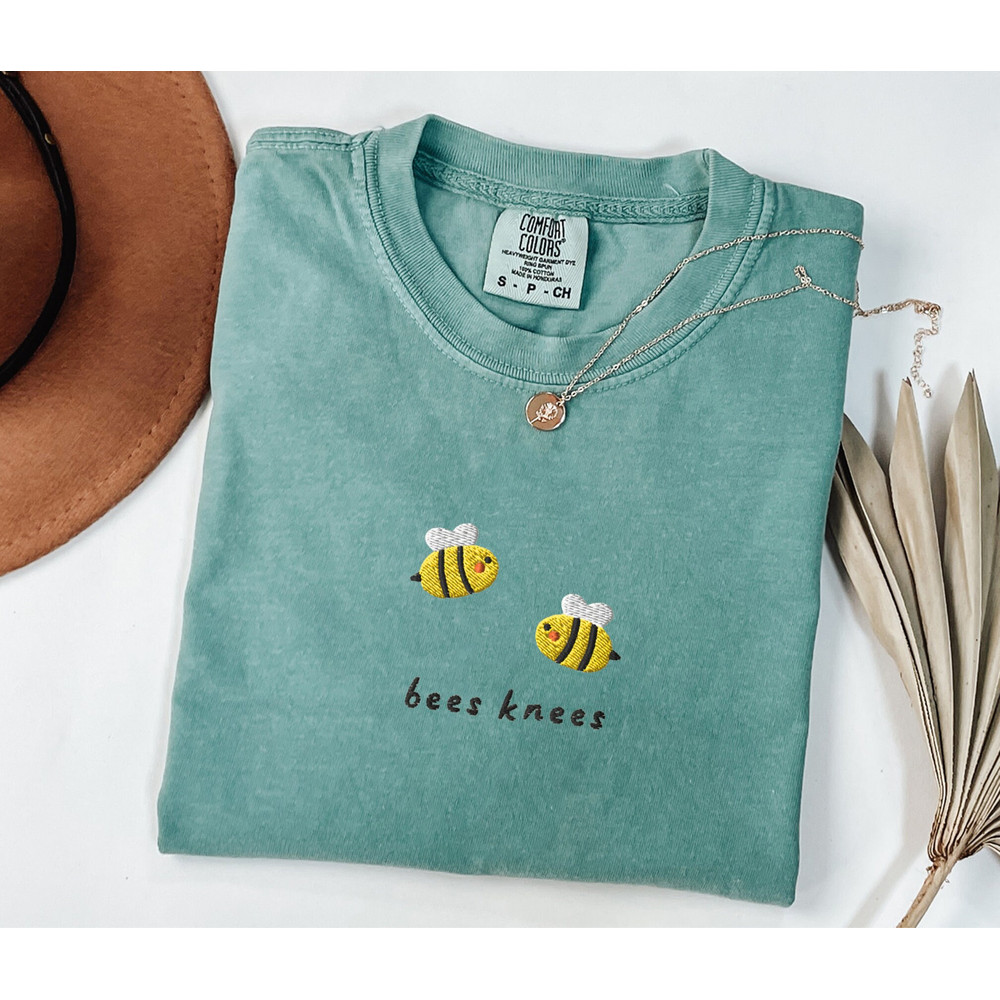 Embroidered Bees Knees Comfort Colors Tshirt, Bees Knees Tshirt Embroidered, Embroidered Bees Shirt, Bees Knees Sweater, Funny Animal Shirt.jpg