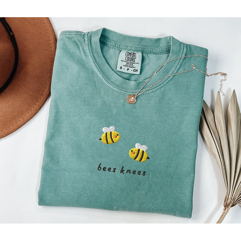 Embroidered Bees Knees Comfort Colors Tshirt, Bees Knees Tshirt Embroidered, Embroidered Bees Shirt, Bees Knees Sweater, Funny Animal Shirt.jpg