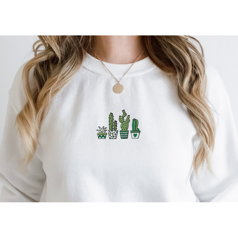 Embroidered Cactus Pot Head Plants Sweatshirt, Just One More Plant Shirt, Funny plant sweater shirt plant mom shirt Monstera plant gift.jpg