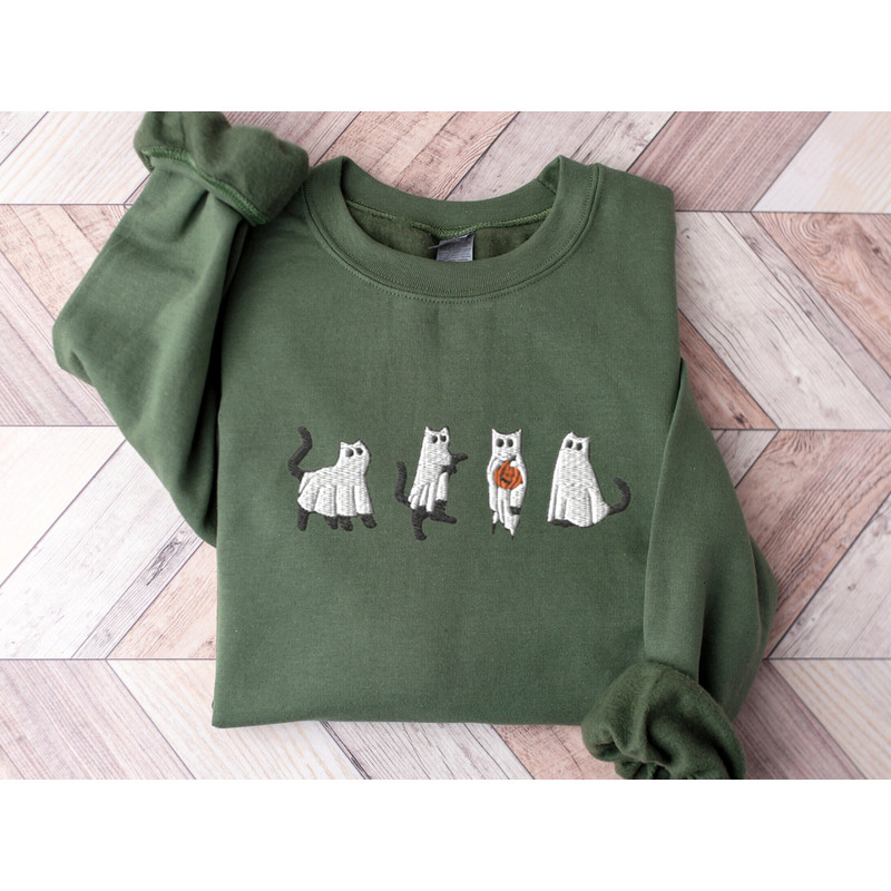 Embroidered Cat Halloween Sweatshirt, Ghost Cat Shirt, Halloween Sweater, Halloween Shirt, Cat Lover Shirt, Black Cat Shirt, Spooky Season.jpg