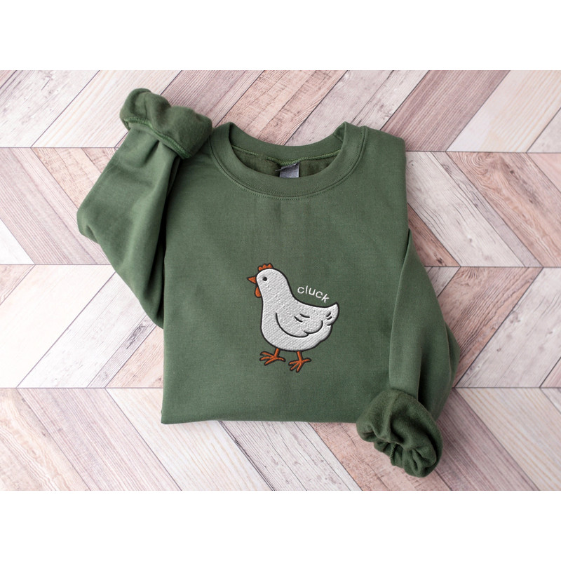 Embroidered Chicken Cluck Sweatshirt, Embroidered Chickens Crewneck Sweater, Silly Goose Shirt, Funny Shirt, Farm Spirit Animal Shirt Gifts.jpg