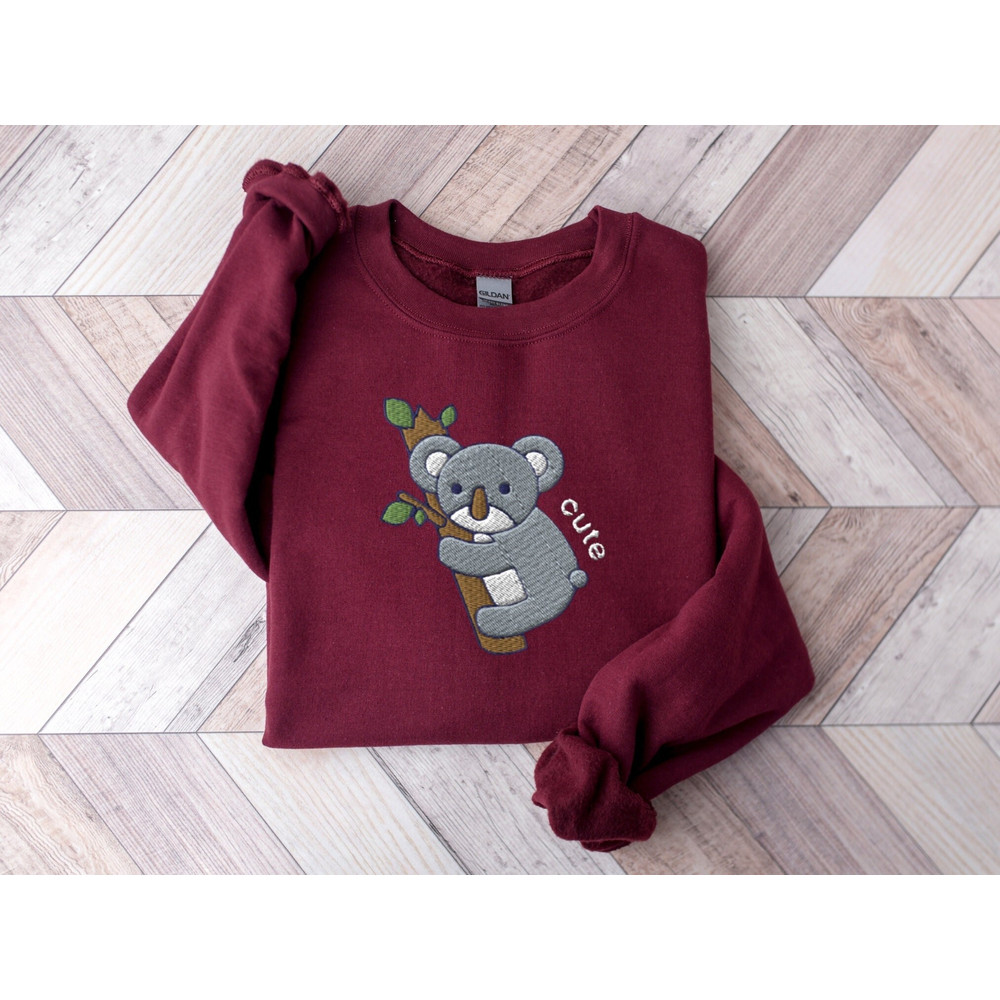 Embroidered Cute Koala Sweatshirt, Funny Embroidered Koala Shirt, Spirit Aninmal Embroidery, Koala Sweater, Koala Shirt, Funny Sweater.jpg