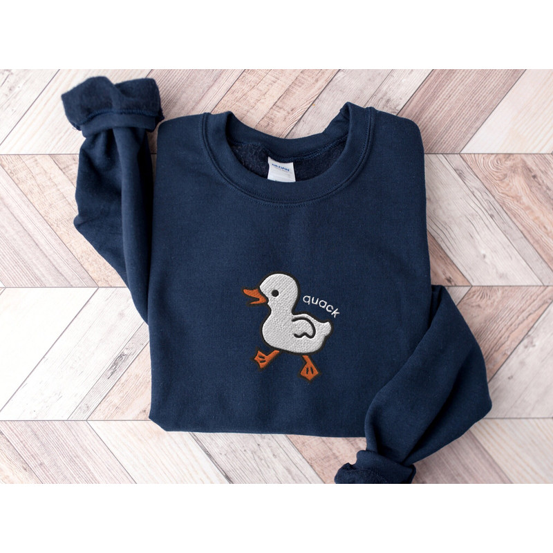 Embroidered Duck Quack Sweatshirt, Embroidered Lucky Duck Crewneck Sweater, Silly Goose Shirt, Funny Shirt, Farm Spirit Animal Shirt Gifts 3.jpg