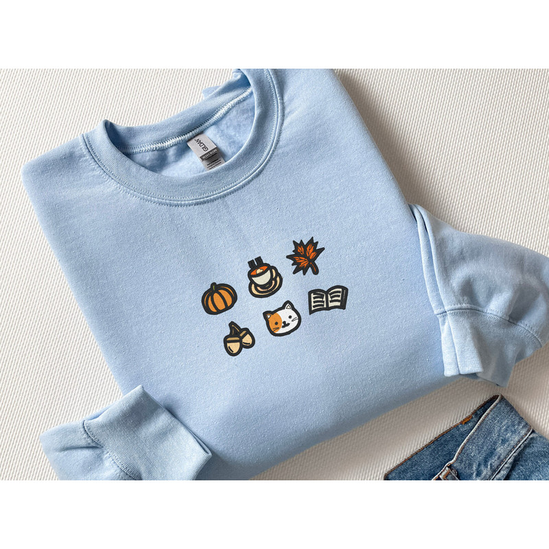 Embroidered Fall Sweatshirt, Embroidered Coffee Shirt, Book Shirt, Embroidered Pumpkin Spice Shirt, Pumpkin Cat Sweatshirt, Spooky Season.jpg