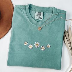 embroidered floral daisy comfort colors tshirt, embroidered daisy shirt, embroidered flower shirt, daisy embroidery, gif