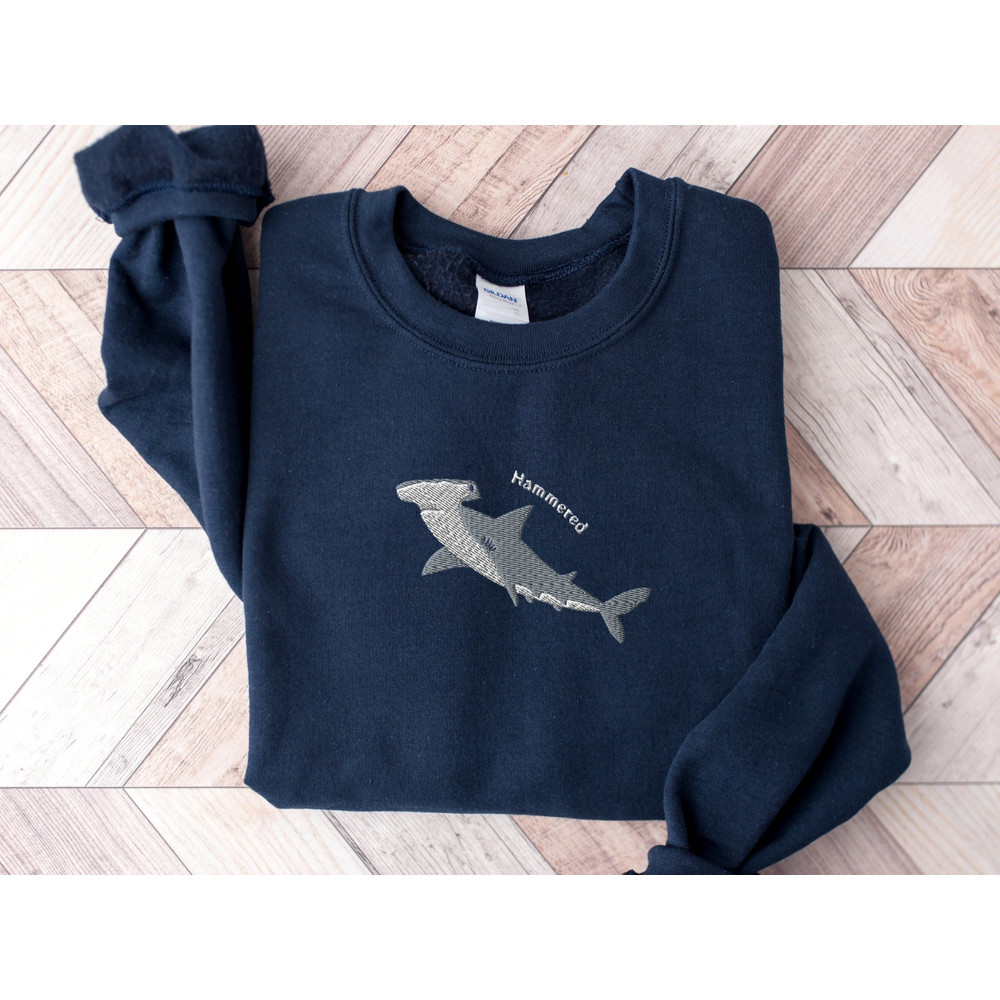 Embroidered Hammerhead Shark Sweatshirt, Funny Hammerhead Shark Shirt, Hammered Sweatshirt, Shark Shirt, Marine Ocean Shirt, Gift for Her 1.jpg