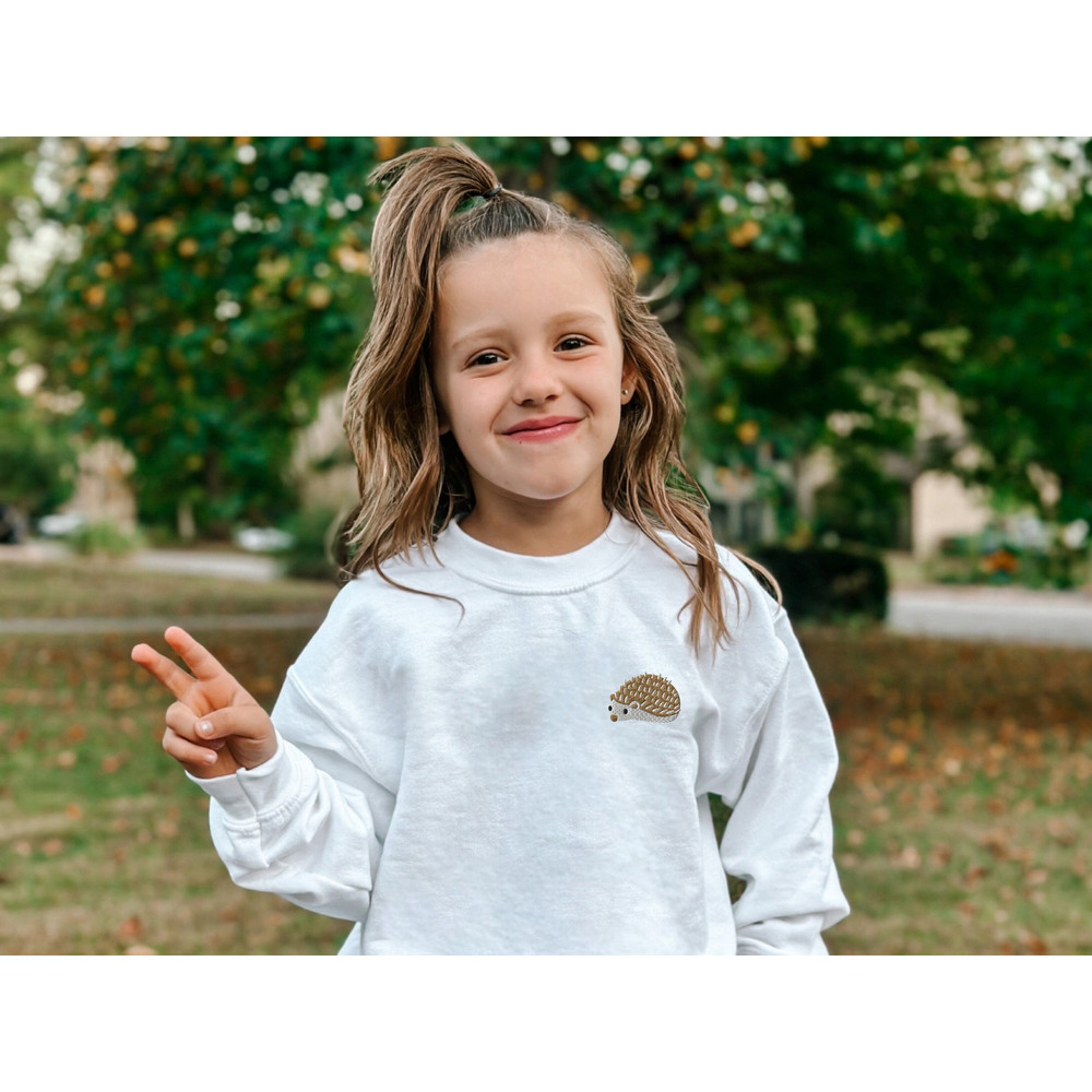 Embroidered Hedgehock YouthKids Sweatshirt, Unisex Embroidered Hedgehog Shirt, Funny Animal Shirt, Hedgehog Shirt, Cottagecore Summer Shirt.jpg
