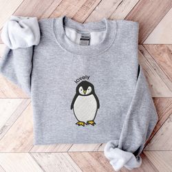 embroidered lovely penguin sweatshirt, embroidered penguin sweater, spirit animal embroidery shirt, pengin crewneck, fun