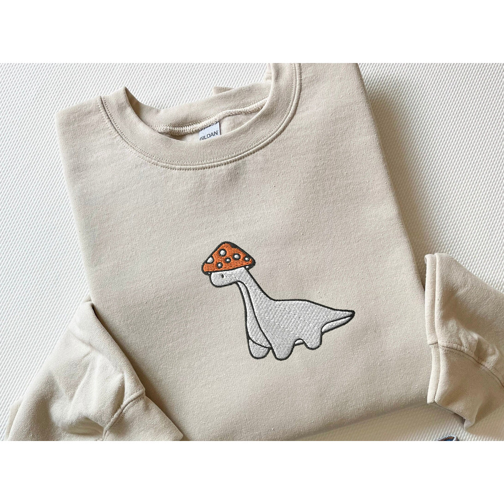 Embroidered Mushroom Dinosaur Sweatshirt, Mushroom Dinosaur Shirt, Paleontology Shirt Dino Shirt Velociraptor Shirt Trex Shirt Dinosaur Gift 1.jpg