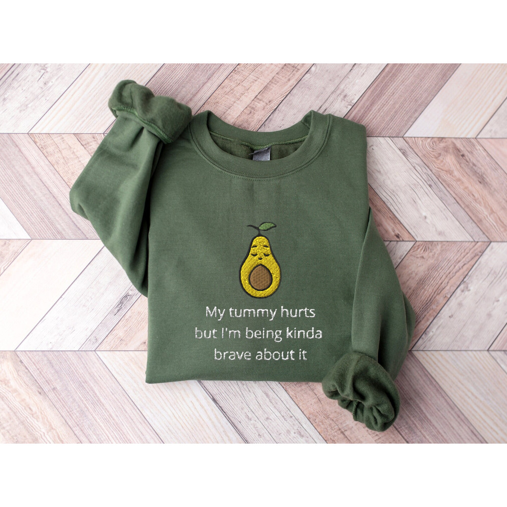 Embroidered My Tummy Hurts Avocado Sweatshirt, Funny Shirt, Embroidered Crewneck Sweater, My Tummy Hurts Shirt, Avocado Sweatshirt, gifts.jpg