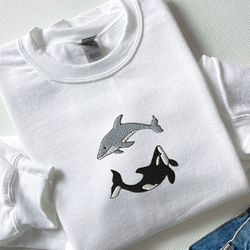 embroidered orca & dolphin sweatshirt, embroidered yin yang sweatshirt, orcas shirt, dolphin shirt, ocean shirt, fish sh