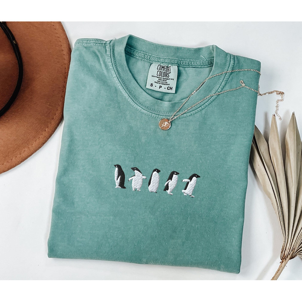 Embroidered Penguin Comfort Colors Tshirt, Embroidered Penguin Shirt, Penguin Tshirt, Funny Shirt, Cute Animal shirt, Gift for herhim.jpg