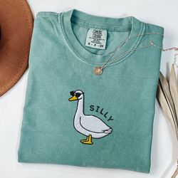 embroidered silly goose sunglasses comfort colors tshirt, embroidered silly goose shirt, silly goose shirt, funny shirt,