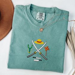 embroidered straw hat unisex comfort color tshirt, pirate shirt, straw hat shirt pirate tshirt best friend gift anime sh