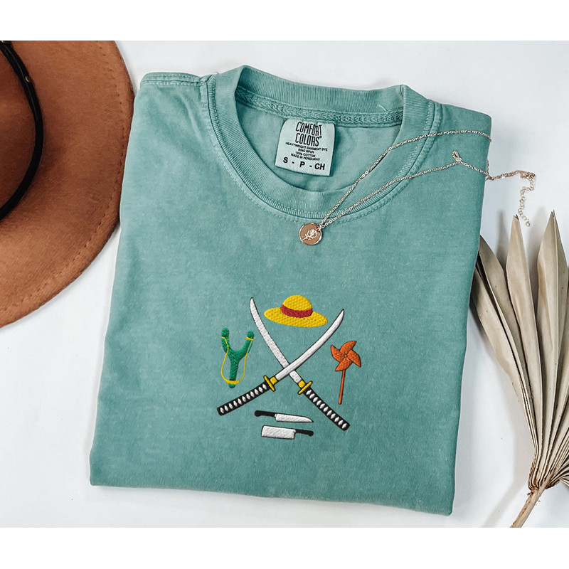 Embroidered Straw Hat Unisex Comfort Color Tshirt, Pirate Shirt, Straw Hat Shirt Pirate Tshirt Best Friend gift Anime Shirt Gift for HimHer.jpg