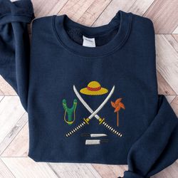 embroidered straw hat unisex sweatshirt, pirate shirt, straw hat shirt, pirate sweatshirt, best friend gift, anime shirt