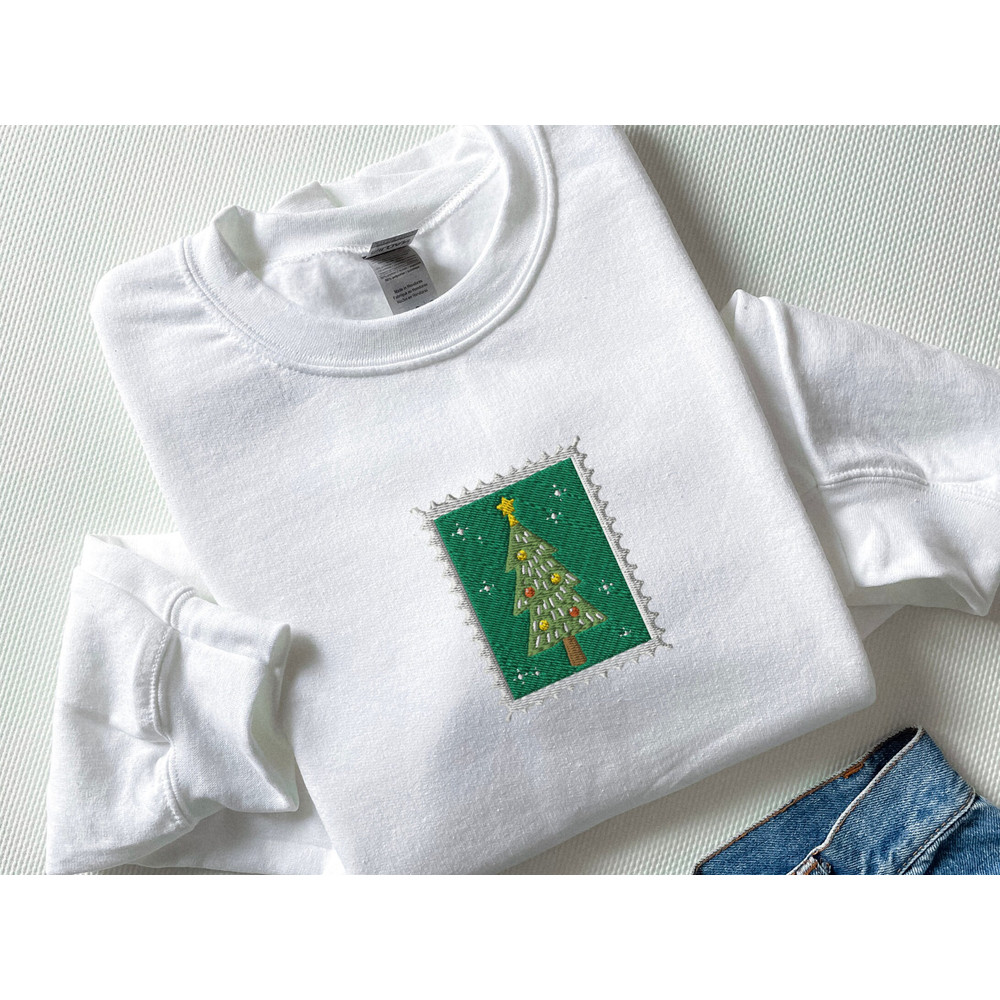 Embroidered Vintage Christmas Tree Stamp Sweatshirt, Embroidered Christmas Tree Shirt, Vintage Stamp Shirt Retro Christmas Shirt Stamp Shirt.jpg
