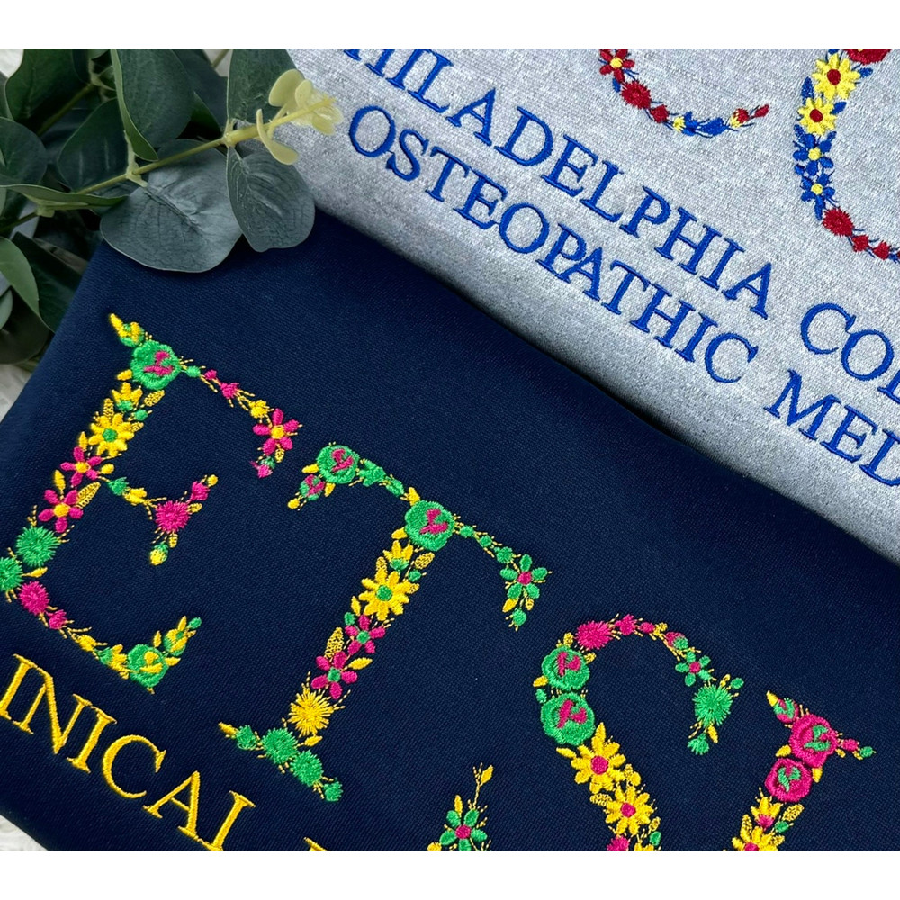 Custom Floral Letter University Sweatshirt Embroidered, Personalized College Crewneck Tshirt Sweatshirt Gift for Family Friend College.jpg