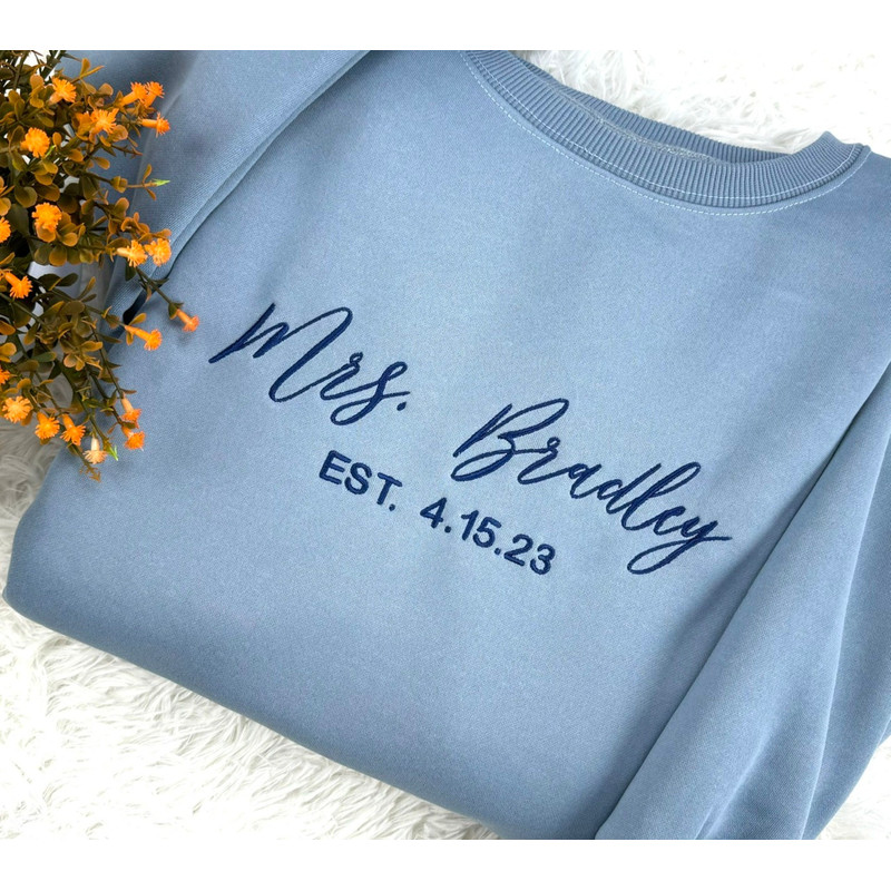 Custom Mrs Sweatshirt Embroidered Future Mrs Name Crewneck Bride to Be Gift for Bridal Shower Engagement Gift Mrs Last Name Honeymoon Shirt.jpg