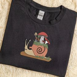 embroidered mushroom and snail tshirt sweatshirt, snail shir, 35