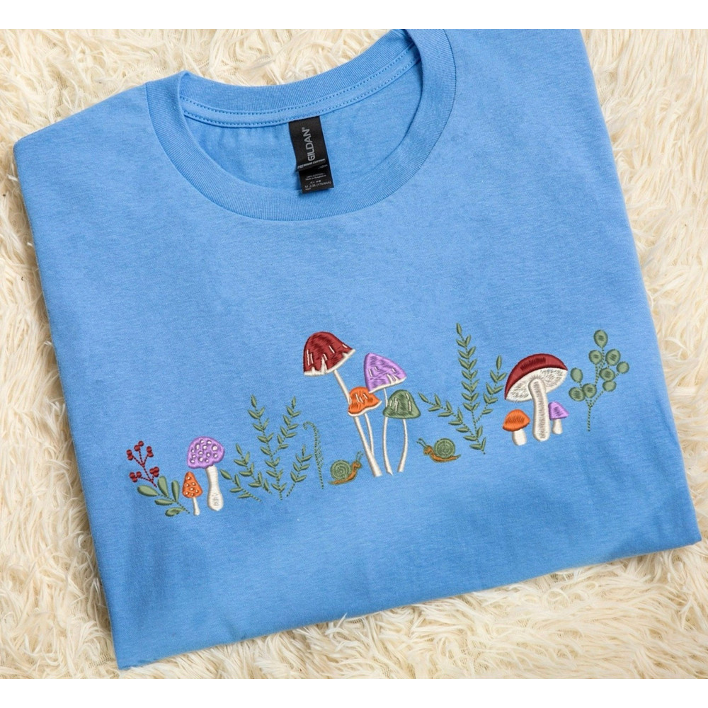 Embroidered Mushroom Tshirt, Crew Neck Sweatshirt Embroiderd, Hoodie Embroidered Mushroom and Flowers, Gift for her.jpg