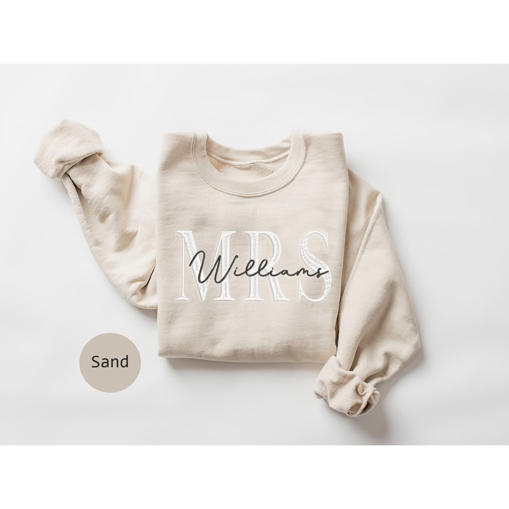 Custom Mrs Shirt, Embroidered Future Mrs Name Sweatshirt, Bride to Be Gift for Bridal Shower, Engagement Gift Mrs Last Name, Honeymoon Shirt.jpg
