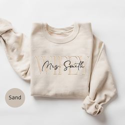 custom wifey embroidered sweatshirt, custom last name sweats, 26