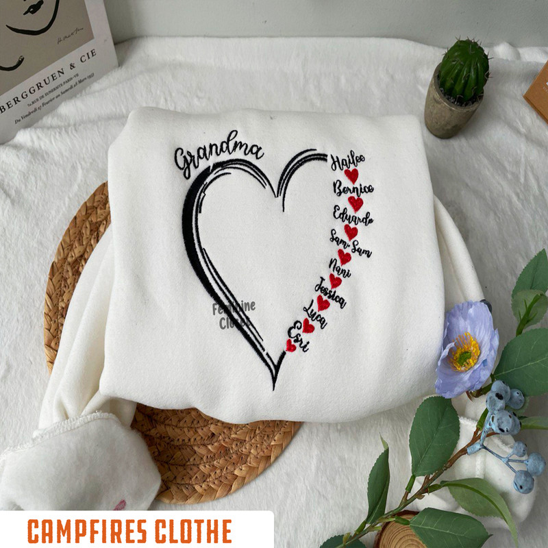 Custom Grandma Heart Embroidered Crewneck, Grandma Heart Sweatshirt, Grandma shirt, Grandkids Name Shirt, Gift For Grandma, Nana shirt.jpg