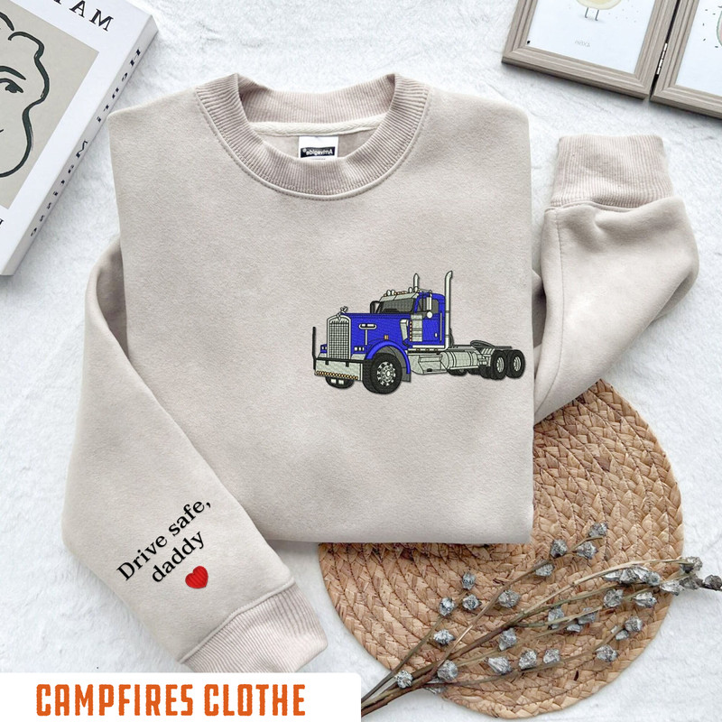 Personalized Truck Embroidered Crewneck, Custom Trucker Hoodie from Photo, Custom Car Sweatshirt, Gift for Car Guy, Father' sDay Gift.jpg