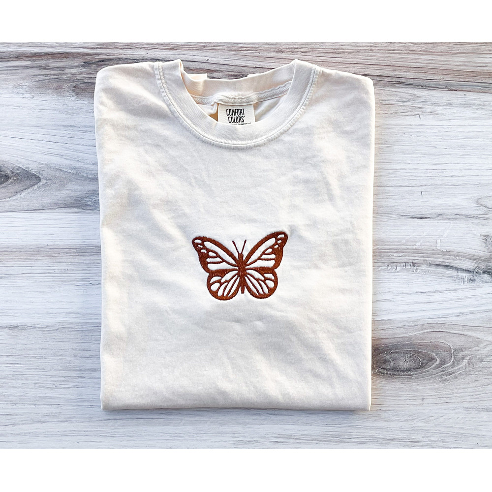 Butterfly Comfort Colors Tee, Embroidered Butterfly Shirt, Minimalist T-Shirt, Embroidered Tee, Embroidered Shirt, Custom Shirt, Retro Shirt.jpg
