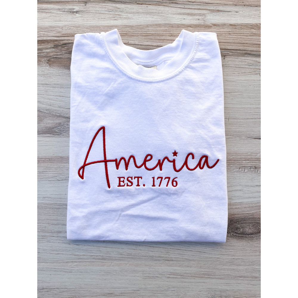 America Comfort Colors Tee, USA Shirt, 4th Of July T-Shirt, Embroidered Tee, Embroidered Shirt, Custom Shirt, Summer Shirt, Custom Tee, Cute.jpg