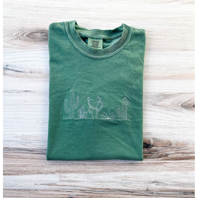 Cactus Comfort Colors Tee, Plant Shirt, Desert T-Shirt, Embroidered Tee, Embroidered Shirt, Custom Shirt, Plant Lady Shirt, Western Tee.jpg