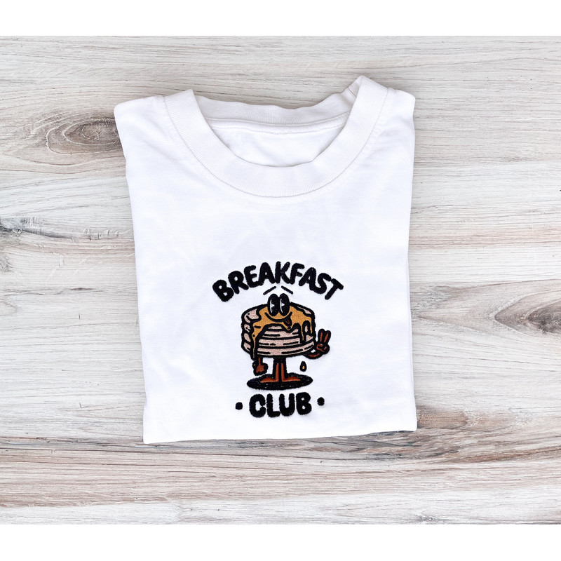 Embroidered Breakfast Club Shirt, Retro Vintage Tee, Pancake T-Shirt, Breakfast Shirt, Hippie Tee, Holding Peace Sign Shirt, Oversized Shirt.jpg