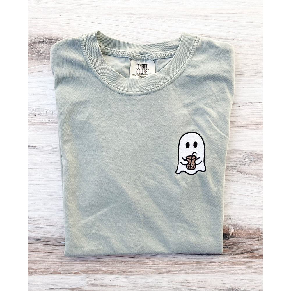 Ghost Comfort Colors Tee, Halloween Embroidered Tee, Fall T-Shirt, Spooky Season, Embroidered Tee, Ghost Embroidered Shirt, Spooky Shirt.jpg