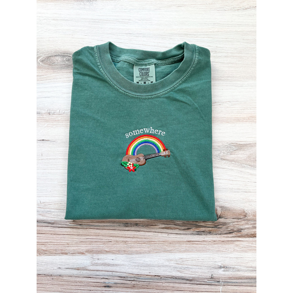 Hawaii Comfort Colors Tee, Tropical Shirt, Rainbow T-Shirt, Honolulu Embroidered Tee, Embroidered Shirt, Beach Bum Shirt, Retro Beach Shirt.jpg