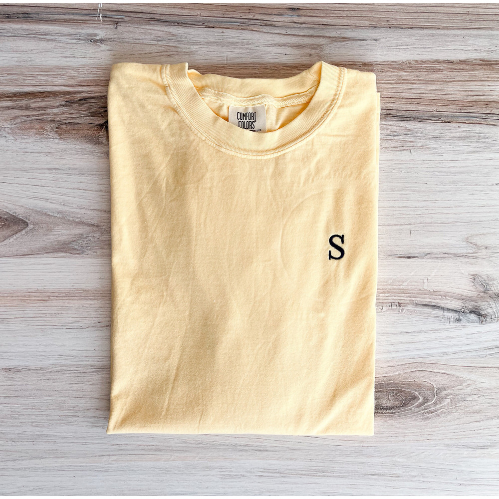 Single Initial Embroidered Comfort Colors Tee, Custom Letter Shirt, Custom T- Shirt, Embroidered Tee, Embroidered Shirt, Custom Shirt, Cute.jpg
