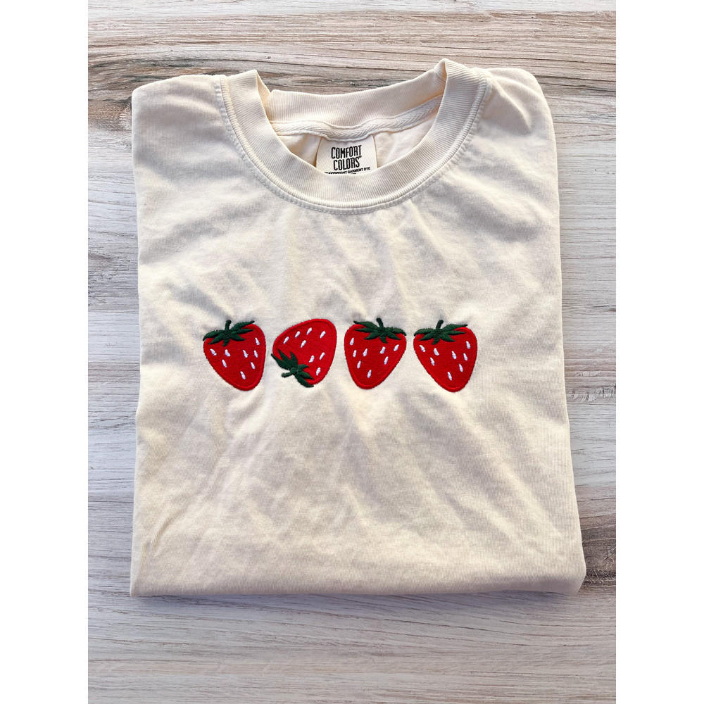 Strawberry Embroidered Comfort Colors Tee, Fruit Shirt, Summer T-Shirt, Embroidered Tee, Embroidered Shirt, Custom Shirt, Cute Strawberries.jpg