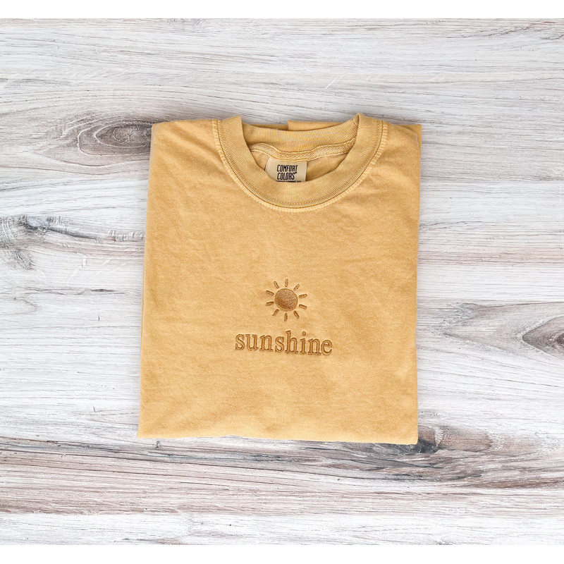 Sunshine Shirt, Bright Shirt, Summer Shirt, Sea Tee, Sun Comfort Colors, Embroidered Sun Shirt, Minimalist Shirt, Sunny Tee, Yellow Shirt.jpg