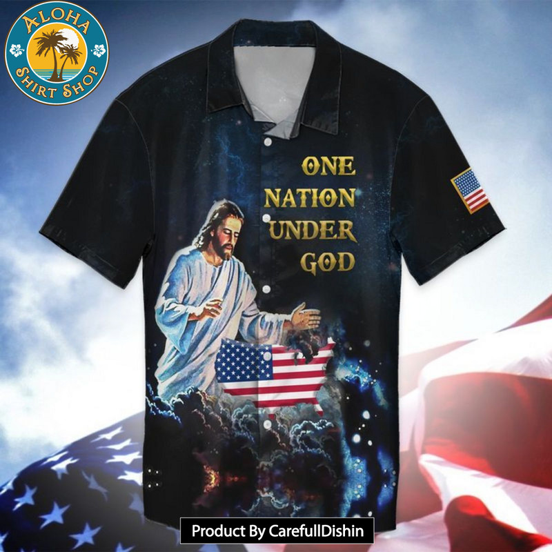 4th Of July Independence Day American Jesus One Nation Under God Hawaiian Shirt.jpg