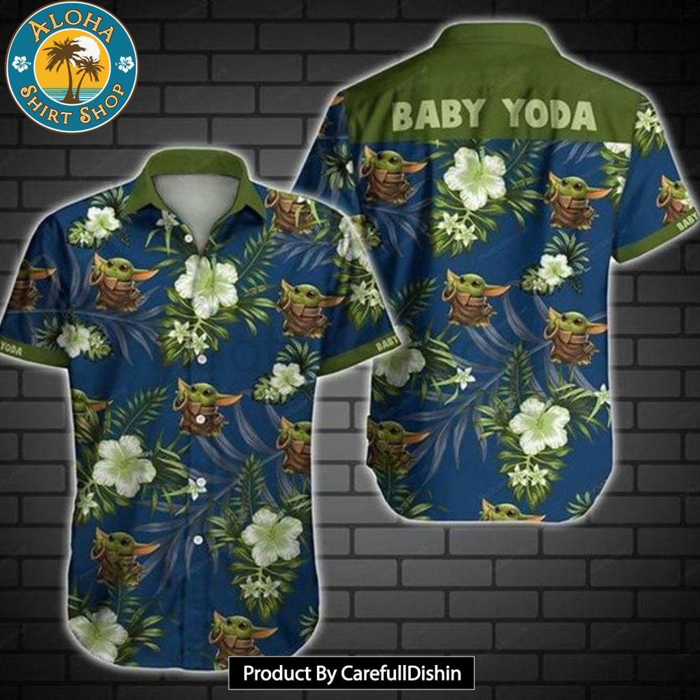 Baby Yoda Green Mandalorian Tropical Flowers Hawaiian Shirt.jpg