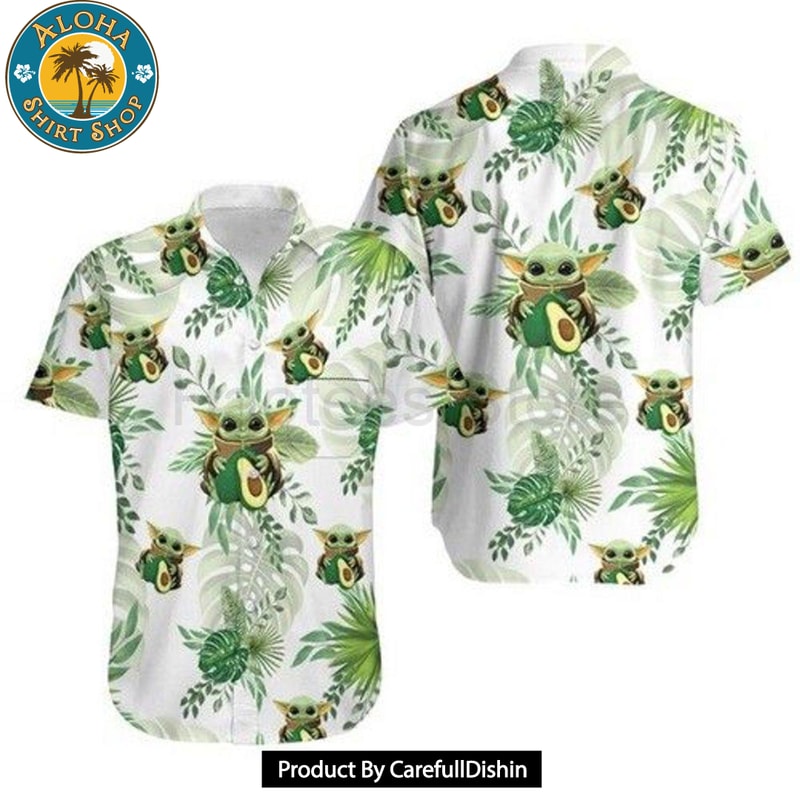 Baby Yoda Hugging Avocadoes Tropical Leaves Hawaiian Shirt 1.jpg