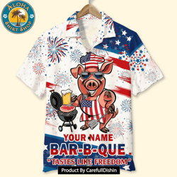 bar-b-que tastes like freedom personalized grill independence day hawaiian shirt