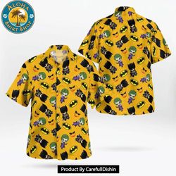 batman yellow tropical print hawaiian shirt