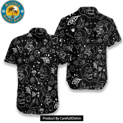 best american traditional flash tattoo skull hawaiian shirt