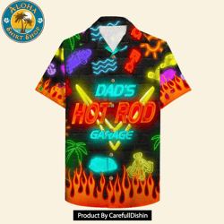 best dads hot rod garage - led night print hawaiian shirt